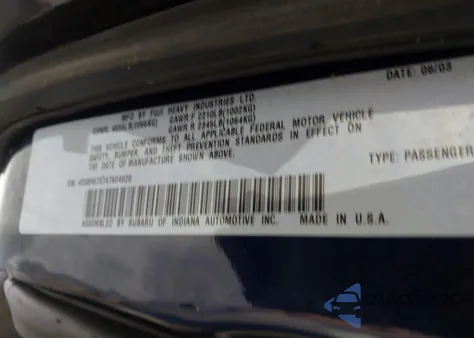 2004 Subaru Outback z USA, uszkodzony, nr VIN 4S3BH675747604020